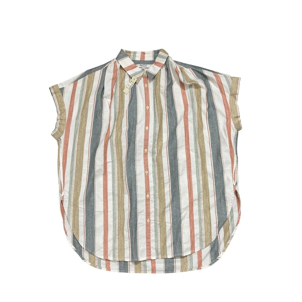 Madewell Central Tunic Shirt Coastal Boho Multicolor Striped Cotton Womens L NWT
